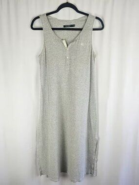 Lauren Ralph Lauren Striped Henley Tank Maxi Dress Sleeveless Cotton Blend